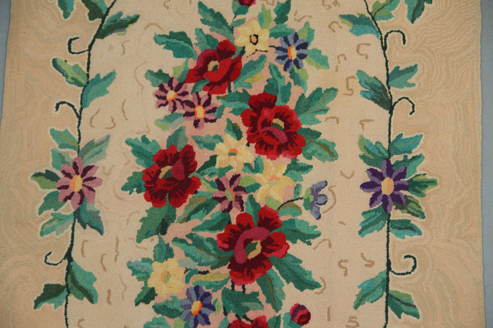 4'x6' Antique American Hooked Rug | Vintage Farmhouse Area Rug