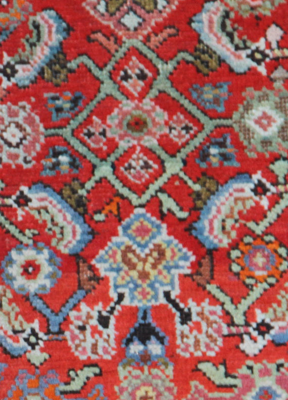 12'5" x 4'7" 1940s Vintage Persian Herati Gallery Runner Rug in Classic Red and Deep Accent Tones by Ariana Rugs West Hollywood