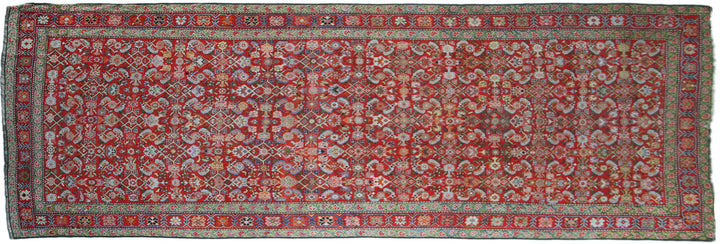 12'5" x 4'7" 1940s Vintage Persian Herati Gallery Runner Rug in Classic Red and Deep Accent Tones by Ariana Rugs West Hollywood
